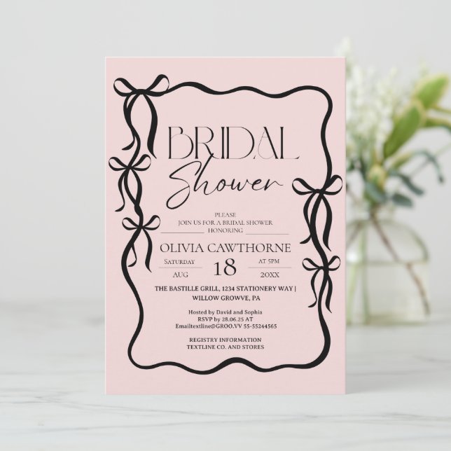  Modern Bow Bridal Shower Invitation (Standing Front)