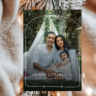 Modern  Bow Merry Christmas Photo Holiday Card