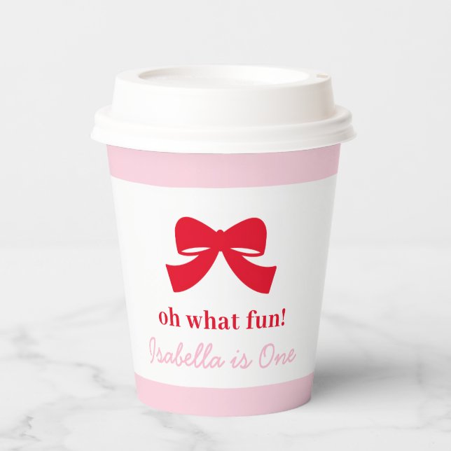 Modern Bow Oh What Fun Girl Birthday Paper Cups (Front)