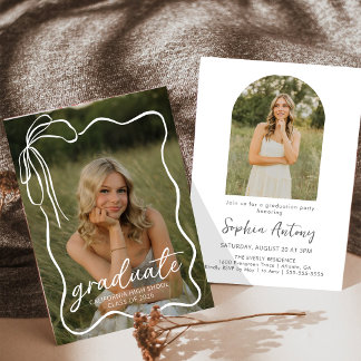 Modern Bow Photo Graduation Party Invitation