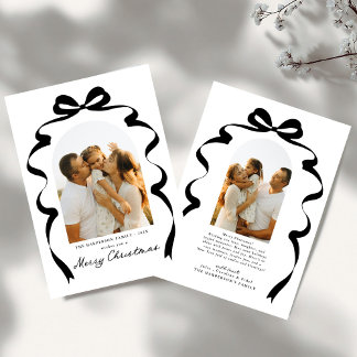 Modern Bow Photo Merry Christmas Arch Holiday Card