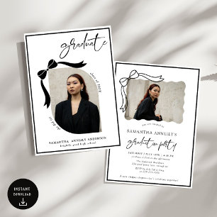 Modern Bow Script Photo Graduation Party  Invitation