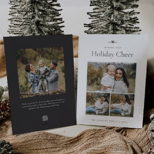 Modern Bow   Simple Minimal 3 Photo Holiday Card