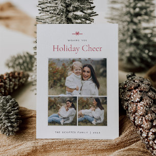 Modern Bow   Simple Minimal 3 Photo Holiday Card