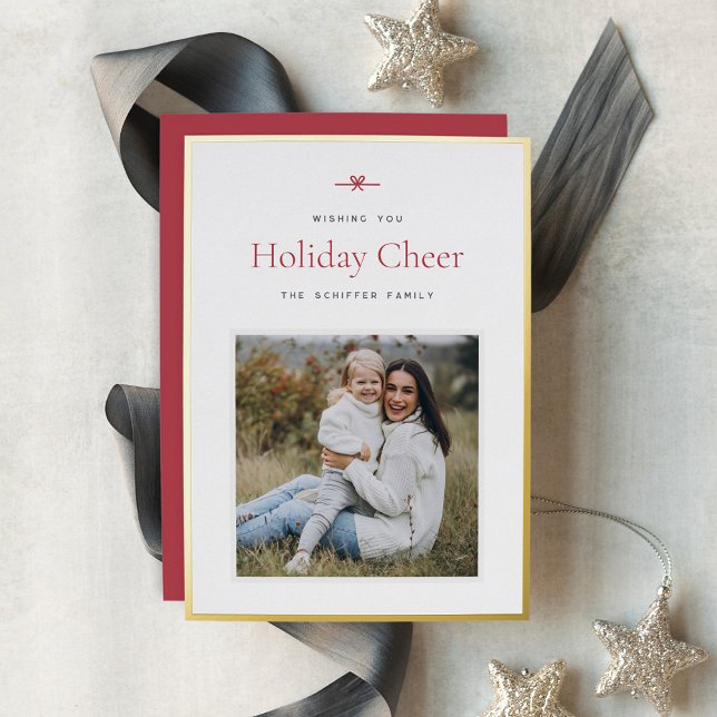 Modern Bow | Simple Minimal Photo Christmas Foil Holiday Card (Creator Uploaded)