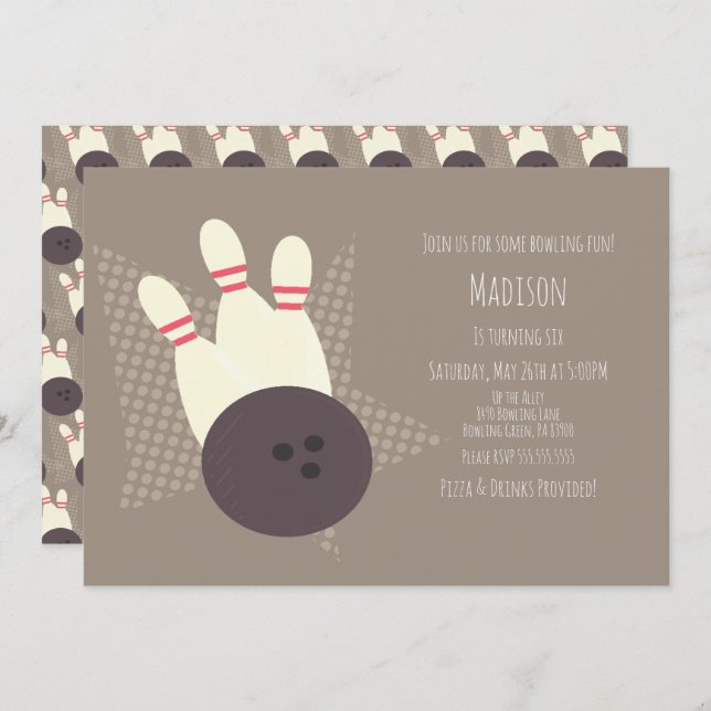 Modern Bowling Alley Birthday Party  Invitation (Front/Back)