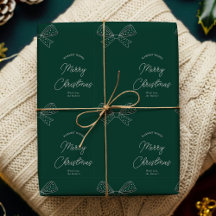 Modern Bows Family Name Merry Christmas Green