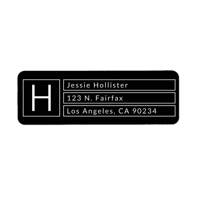 Modern Box Monogram Black & White Return Address (Front)