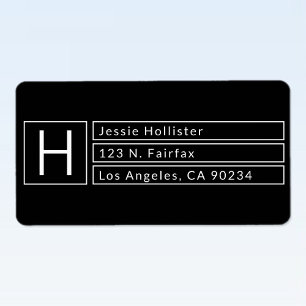Modern Box Monogram Black & White Return Address Label