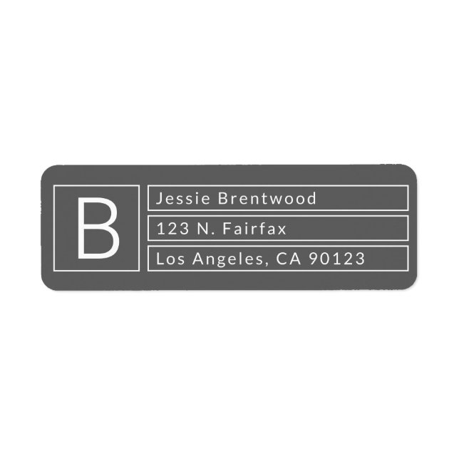 Modern Box Monogram Grey & White Return Address (Front)