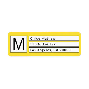 Modern Box Monogram Yellow, b&w Return Address