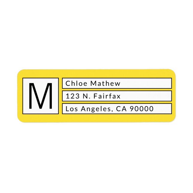 Modern Box Monogram Yellow, b&w Return Address (Front)