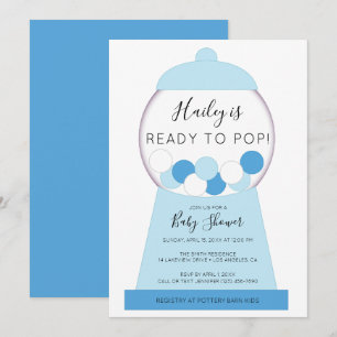Modern Boy Blue Gumball Machine Baby Shower Invitation