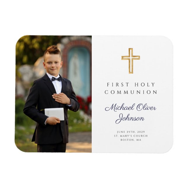 Modern Boy First Holy Communion Picture Magnet (Horizontal)