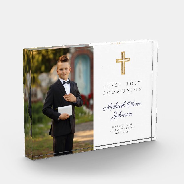 Modern Boy First Holy Communion Picture Photo Block (Left)