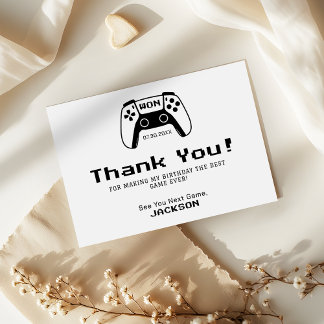 Modern Boy Gamer Kids Birthday Party Thank You Card