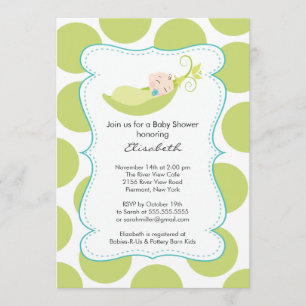 Modern Boy In Pea Pod Baby Shower Invitation