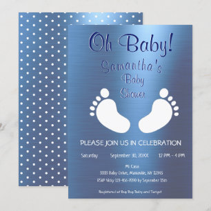 Modern Boy Oh Baby Shower Foot Print Invitation
