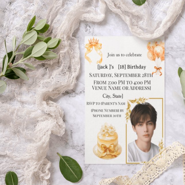 Modern Boy's 18th Birthday Photo Party Invitation  (Créateur téléchargé)
