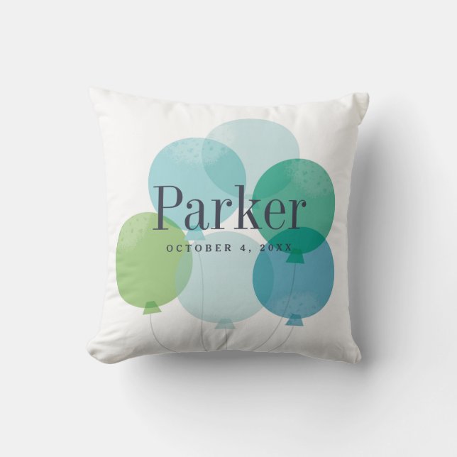 Modern Boys Blue Balloon Bunch Rainbow Kids Throw Pillow (Front)