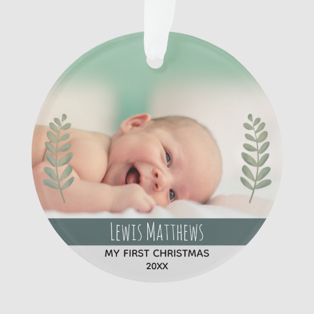 Modern Boys Cute First Christmas Car and Stars Ornament (Front)