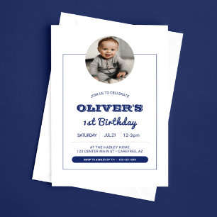 Modern Boys Photo 1st Birthday Invitation