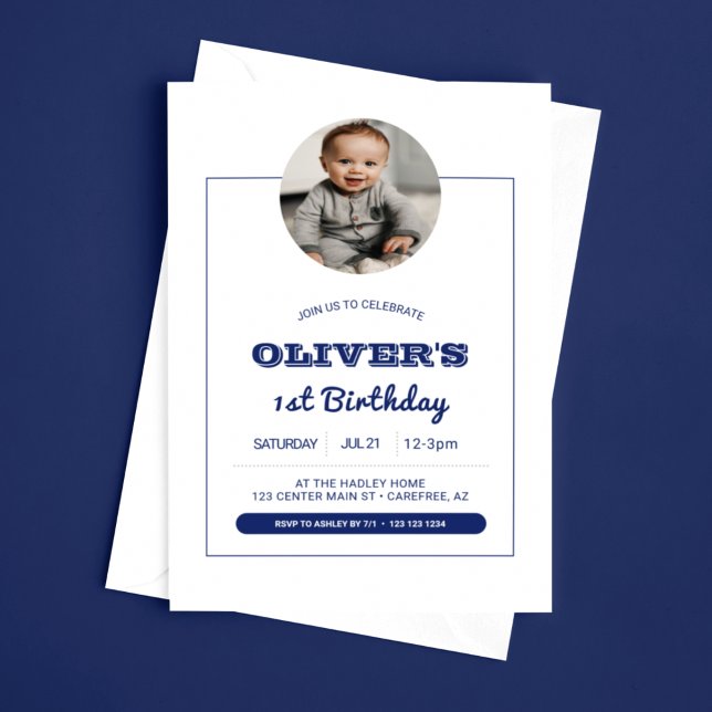 Modern Boys Photo 1st Birthday Invitation (Creator Uploaded)