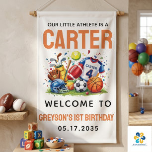 Modern Boys Sports Balls All Star 1st Birthday Banner