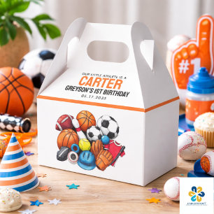 Modern Boys Sports Balls All Star 1st Birthday  Favor Box