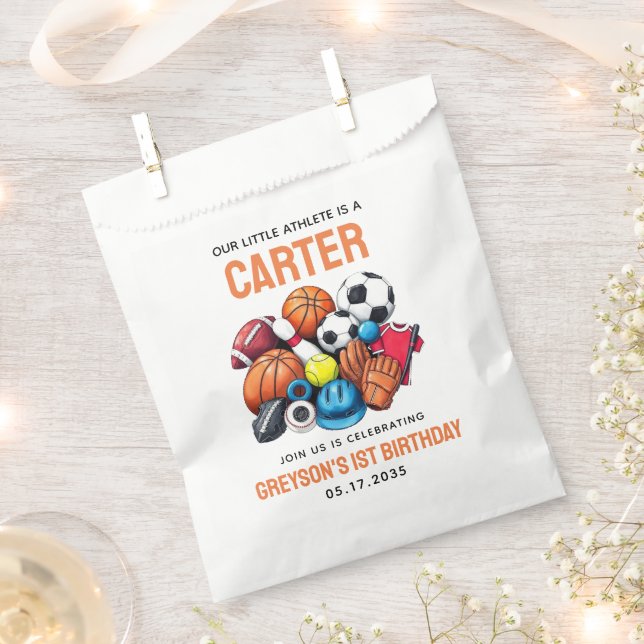 Modern Boys Sports Balls All Star 1st Birthday  Favour Bag (Clipped)