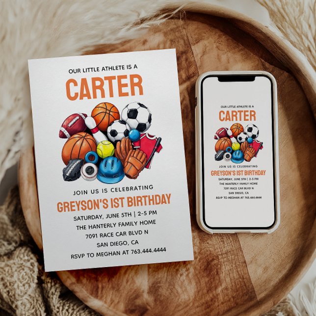 Modern Boys Sports Balls All Star 1st Birthday  Invitation (Creator Uploaded)