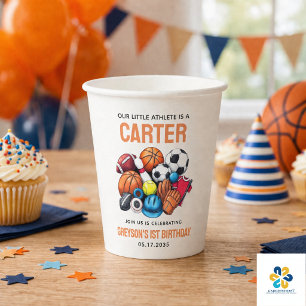 Modern Boys Sports Balls All Star 1st Birthday  Paper Cups