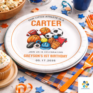 Modern Boys Sports Balls All Star 1st Birthday  Paper Plate