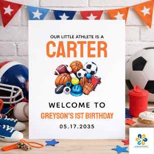Modern Boys Sports Balls All Star 1st Birthday Poster