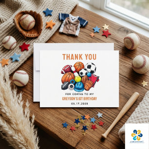 Modern Boys Sports Balls All Star 1st Birthday  Thank You Card