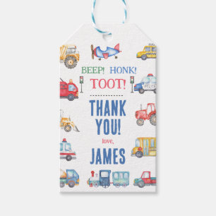 Modern Boys Transport 1st Birthday Thank You Gift Tags