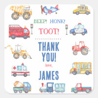 Modern Boys Transport 1st Birthday Thank You 