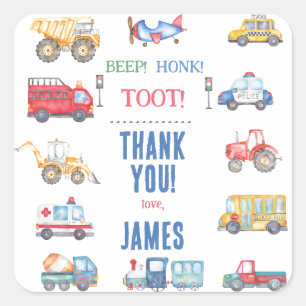 Modern Boys Transport 1st Birthday Thank You  Square Sticker