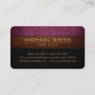 Modern Boysenberry and Black Leather Look Business Card