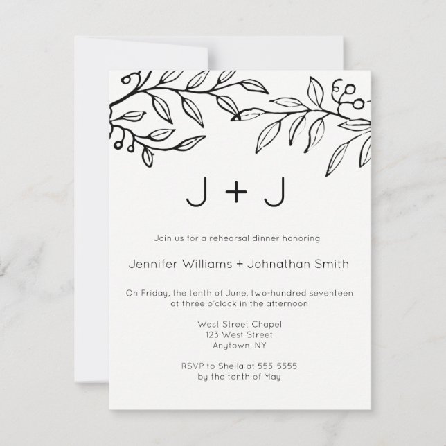 Modern branch rehearsal dinner invitations (Front)