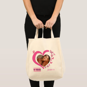Modern Breast Cancer Awareness Warrior Photo Name  Tote Bag
