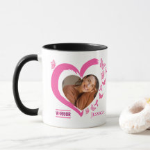 Modern Breast Cancer Custom Heart Photo Name