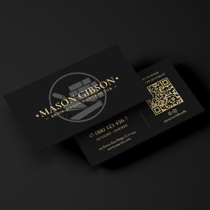 Modern Brick Mason Contractor Logo Black Business Card