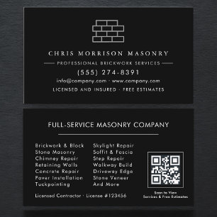 Modern Bricklayer Brick Masonry Company QR Code Business Card