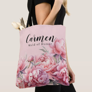 Modern Bridal Party Blush Pink Floral Watercolor Tote Bag