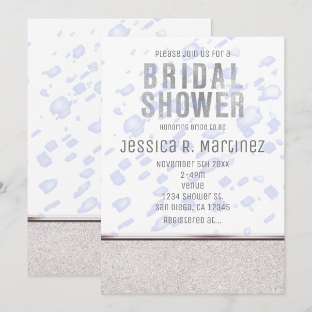 Modern Bridal Shower Blue Rain Invitations (Front/Back)