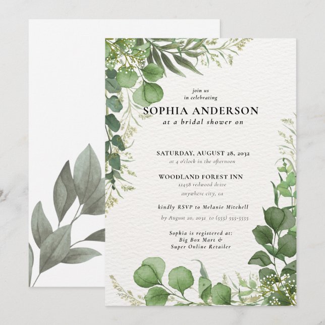 Modern Bridal Shower Botanical Eucalyptus Boho Invitation (Front/Back)