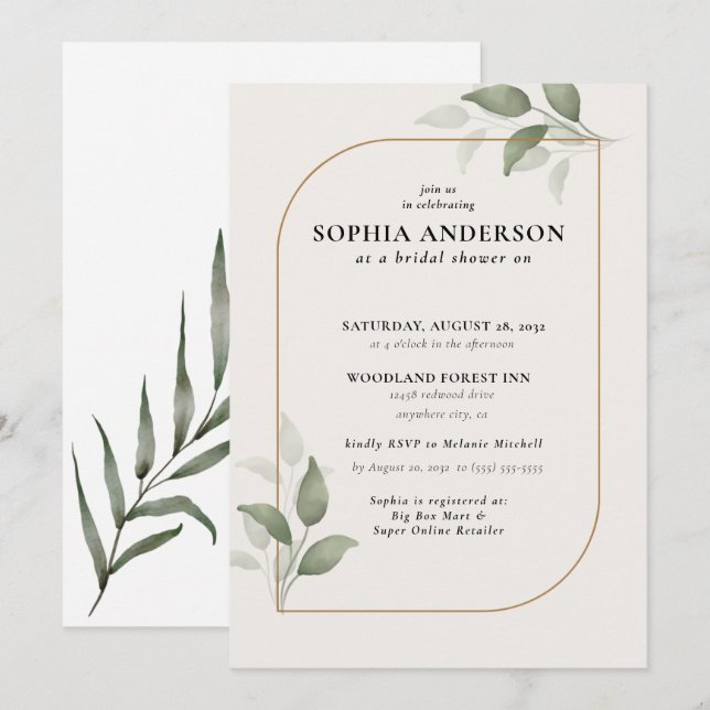 Modern Bridal Shower Botanical Eucalyptus Boho Invitation (Front/Back)