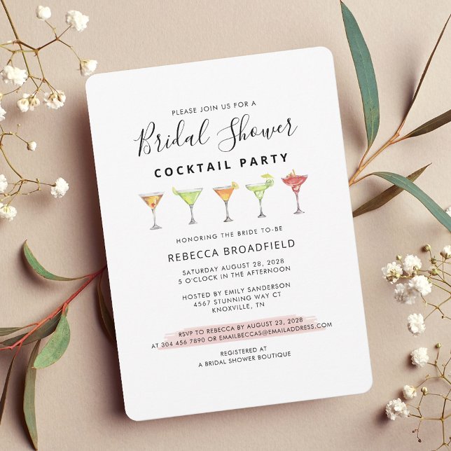 Modern Bridal Shower Cocktail Beach Party  Invitation (Script Cocktail Party Bridal Shower Invitation)