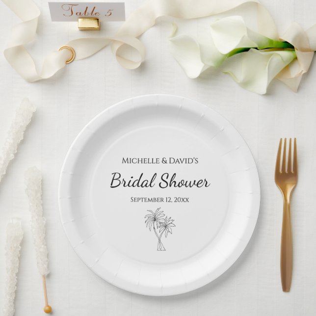 Modern Bridal Shower Elegant Palm Trees Tropical  Paper Plate (Wedding)
